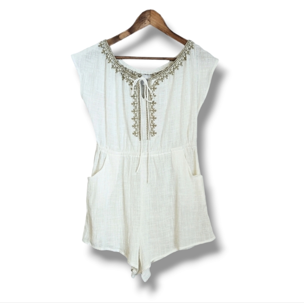 Princess Polly Bohemian Style Short Sleeve Semi-Sheer Embroidered Romper